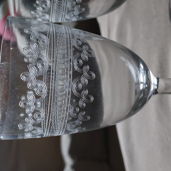 Crystal wine glasses etched scroll art deco art nouveau mcm retro - Picture 3 of 14